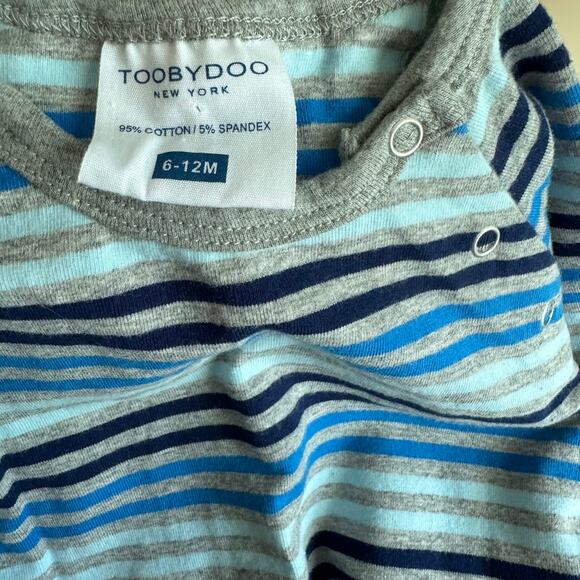 TOOBYDOO New York Long Sleeve Striped Blue Baby Boy Romper Outfit 6-12 Months - Picture 4 of 4